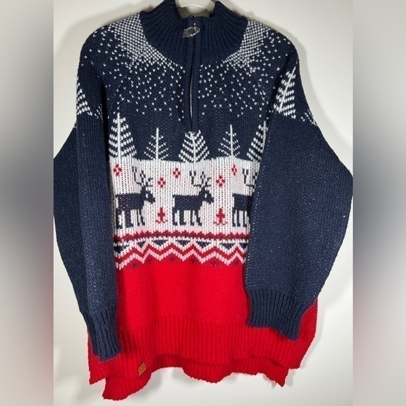 Simply Southern quarter zip deer winter sweater oversized sz L womens skiing - Picture 1 of 12